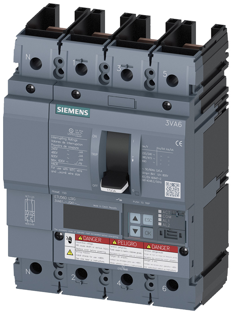 3VA6140-5JQ41-2AA0 - BRKR 3VA61 4P 40A  35KA ETU5-LSIG 100
