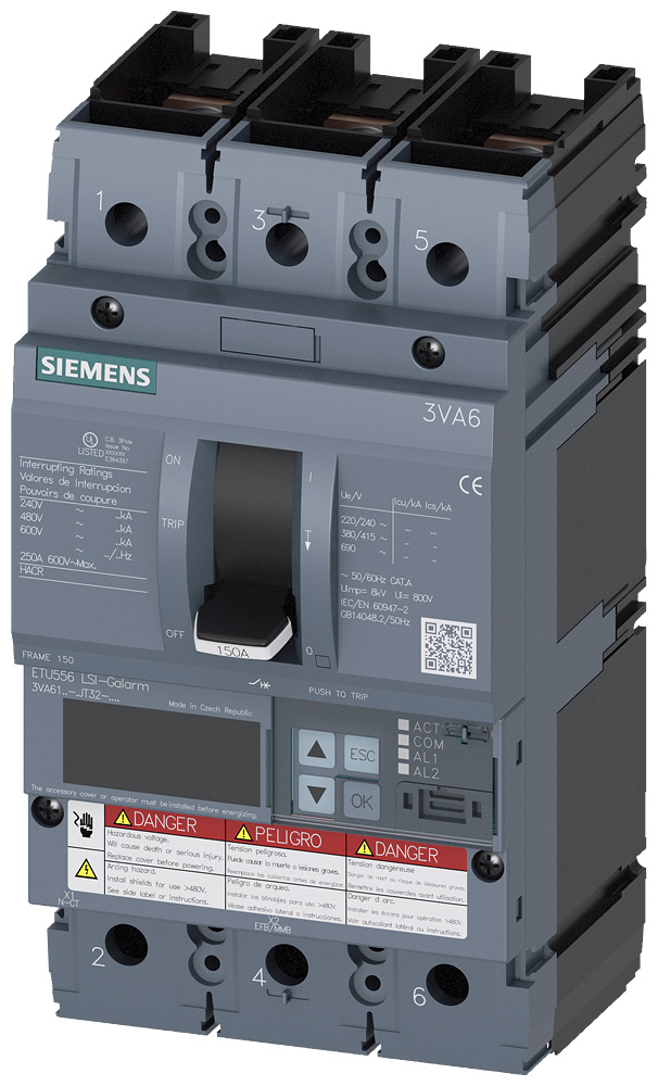 3VA6115-8JT32-0AA0 - BRKR 3VA61 3P 150A  150KA ETU5-LSIA NUT