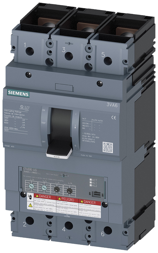 3VA6340-0HM32-0AA0 - BRKR 3VA63 3P 400A 200KA ETU3-LIG NUT