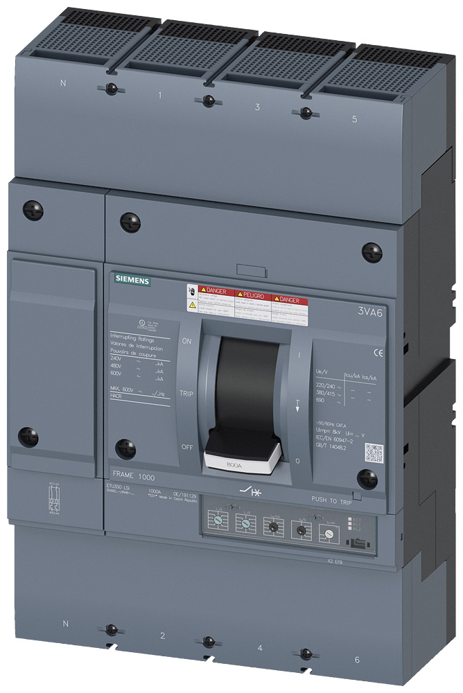 3VA6580-6HN46-0AA0 - BRKR 3VA65 4P 800A 65KA ETU3-LSI LUG