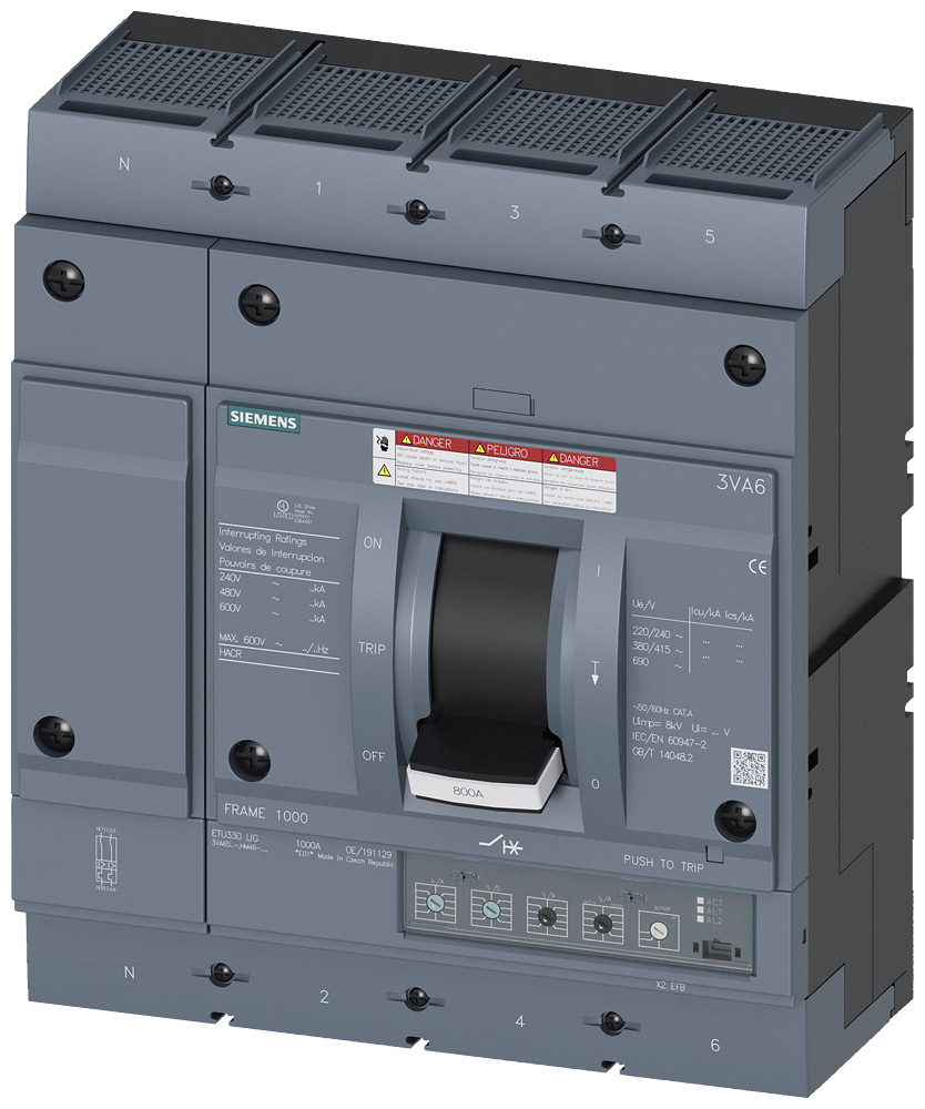 3VA6560-6HM46-0AA0 - BRKR 3VA65 4P 600A 65KA ETU3-LIG LUG