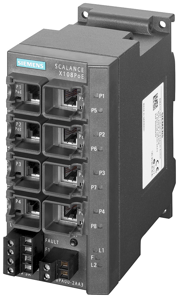 6GK51080PA002AA3 - SCALANCE X108POE UNMANAGED IE SWITCH, 2